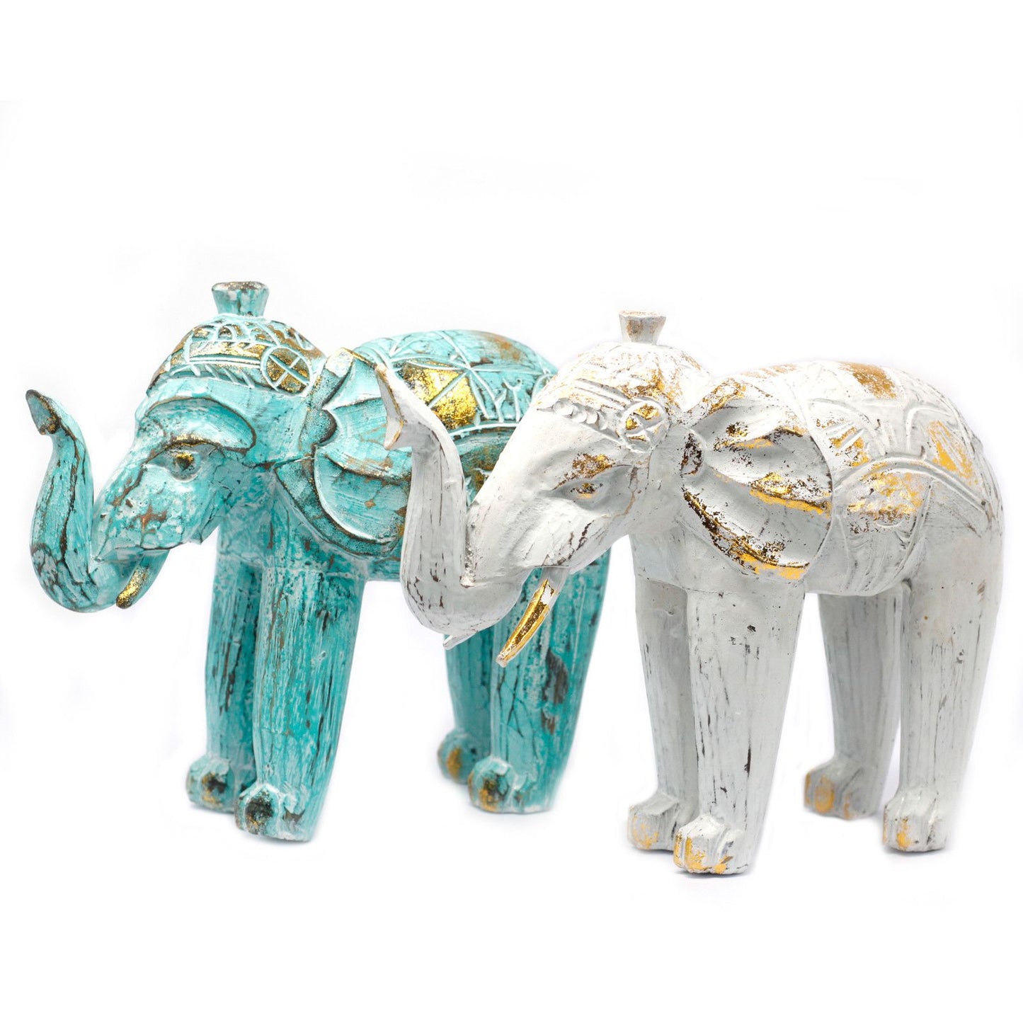 Elefante Tallado en Madera - Oro Turquesa