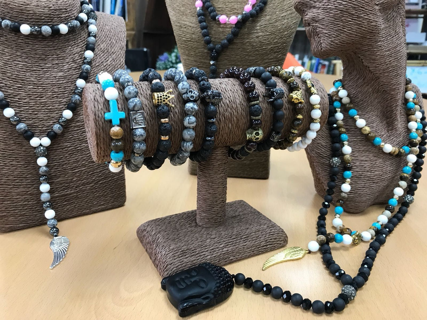 Turquoise Cross / Perlas reales - Pulsera de piedras preciosas