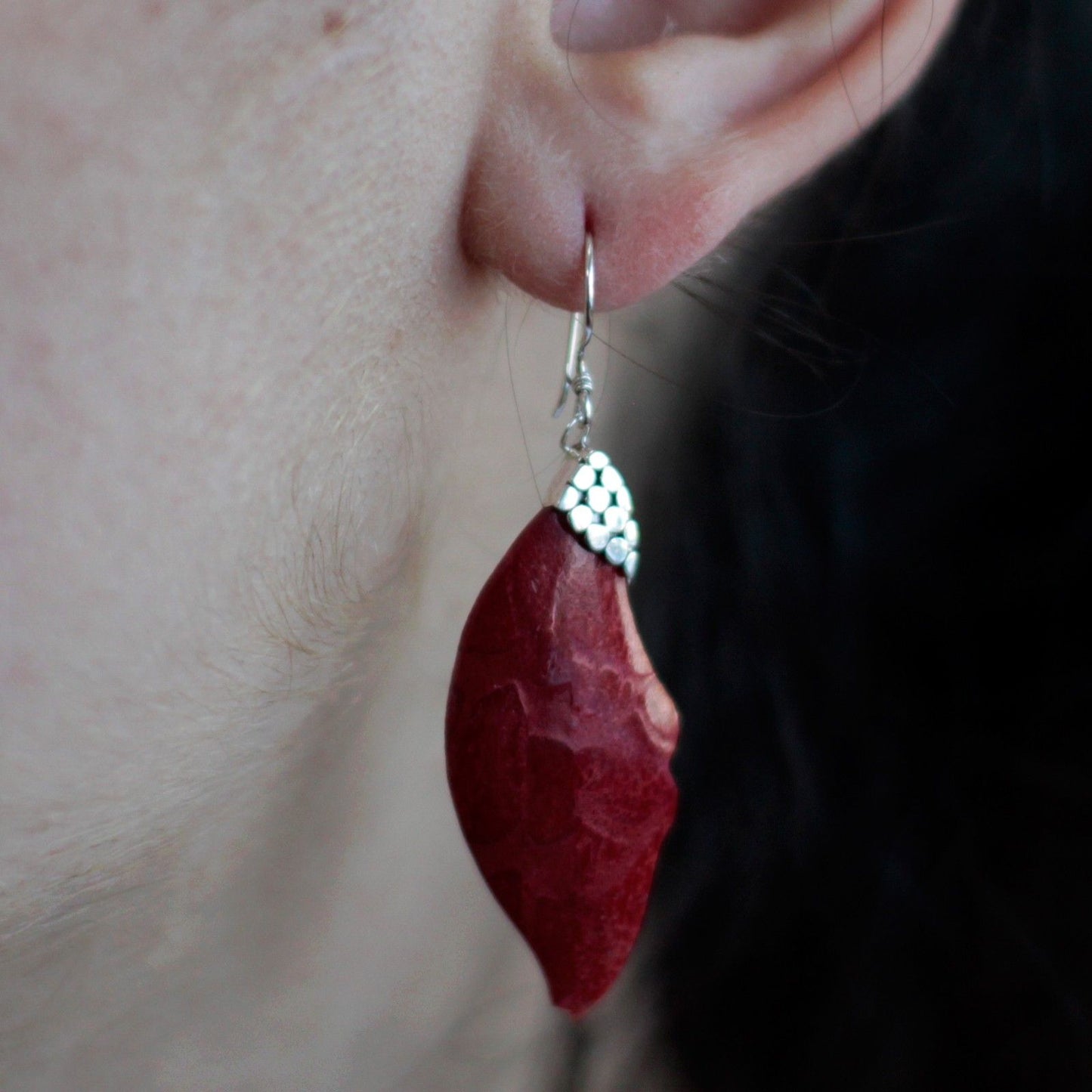 Pendientes de plata y coral - Caída de hojas