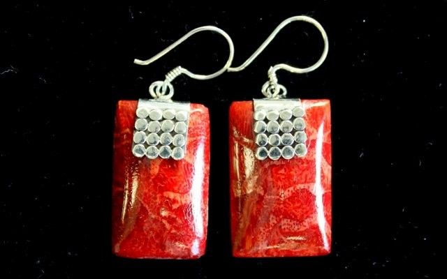 Pendientes de plata y coral - Mini Discos SQ