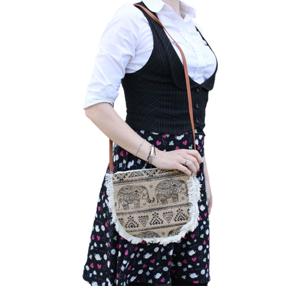 Bolso con flecos - Estampado de Elefante
