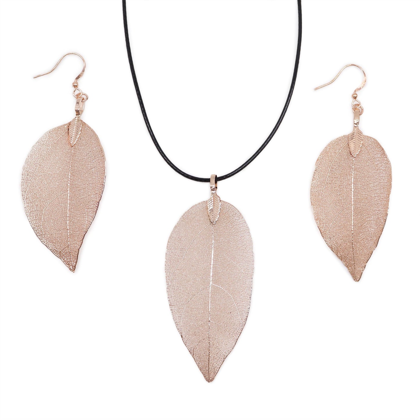 Conjunto de collar y aretes - Hoja de valor - Oro Blanco