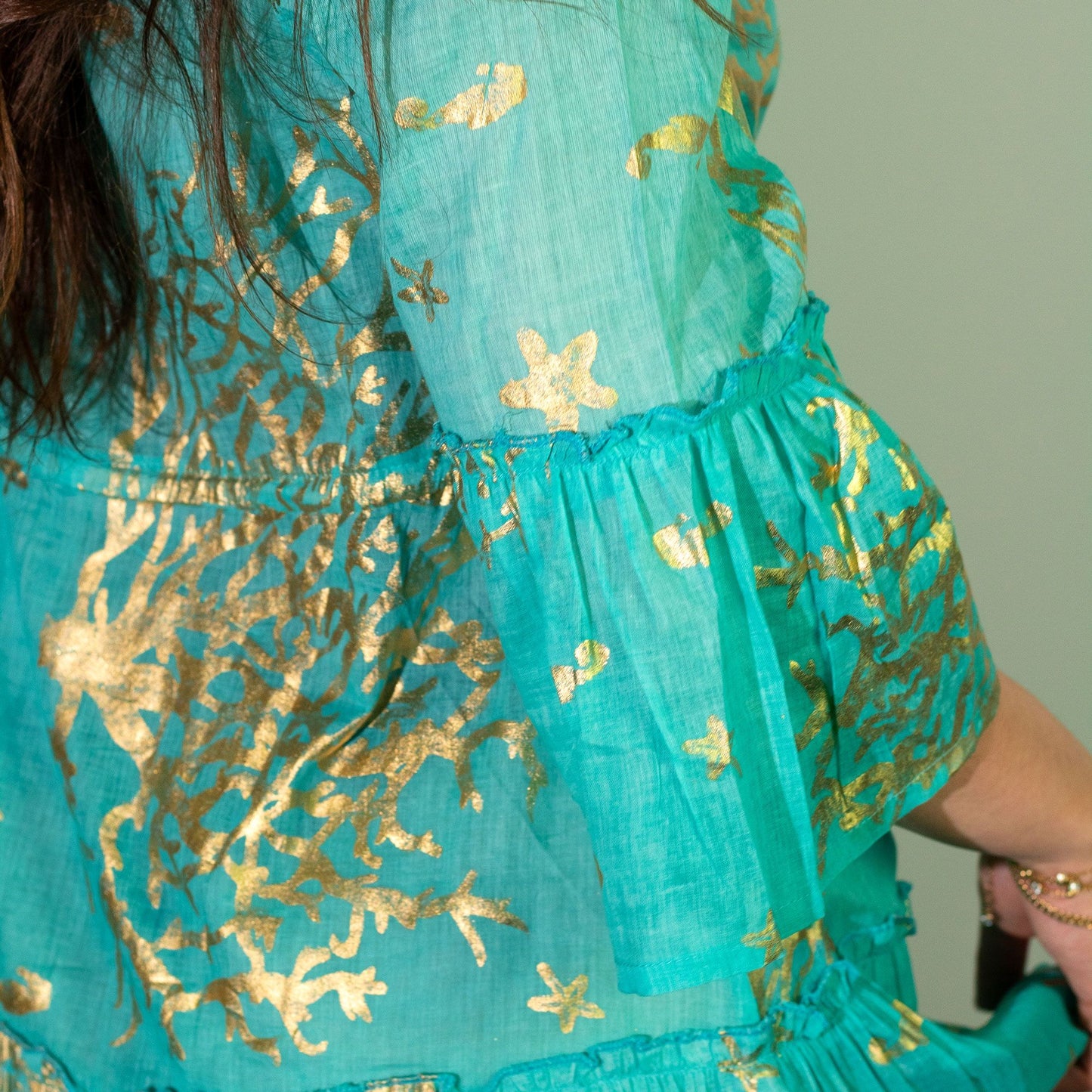 (ML) Colección Nomad Sari - Vestido - Diseño en turquesa y coral dorado