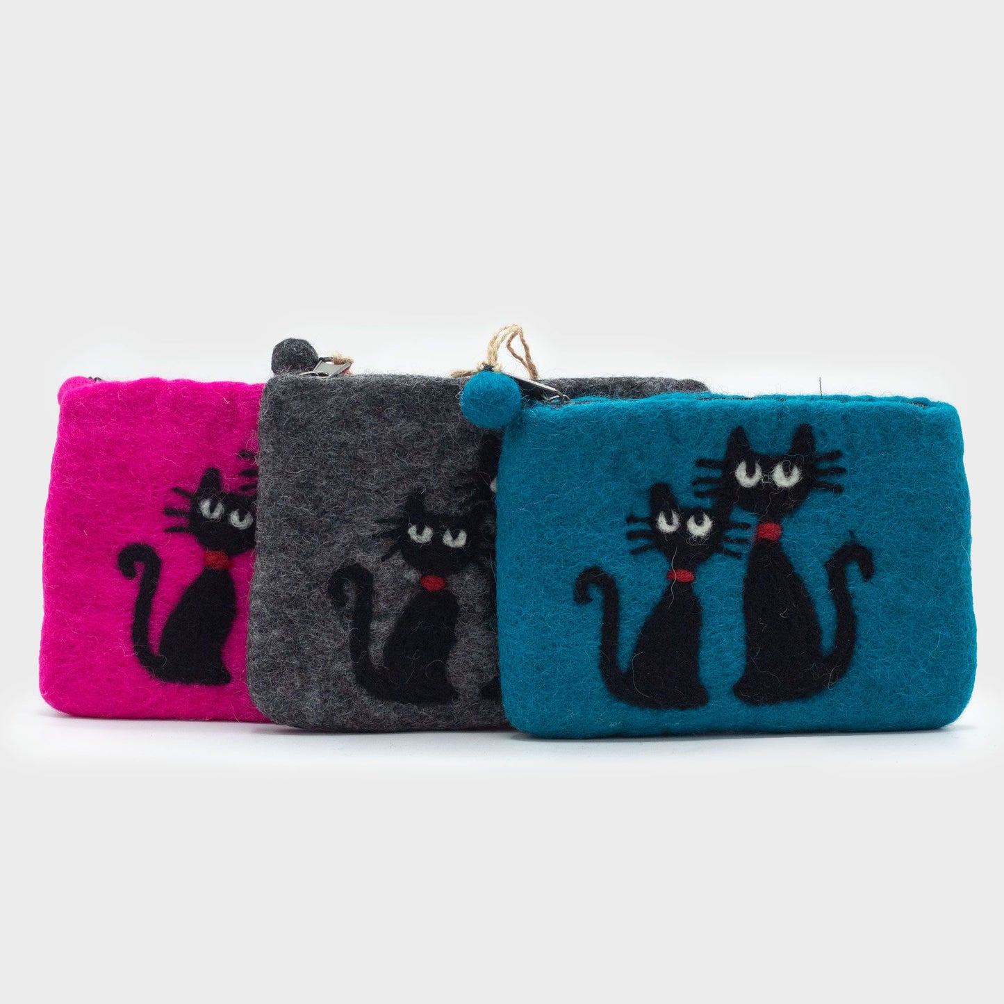 Estuche de fieltro natural con cremallera (surtido) - Dos gatos