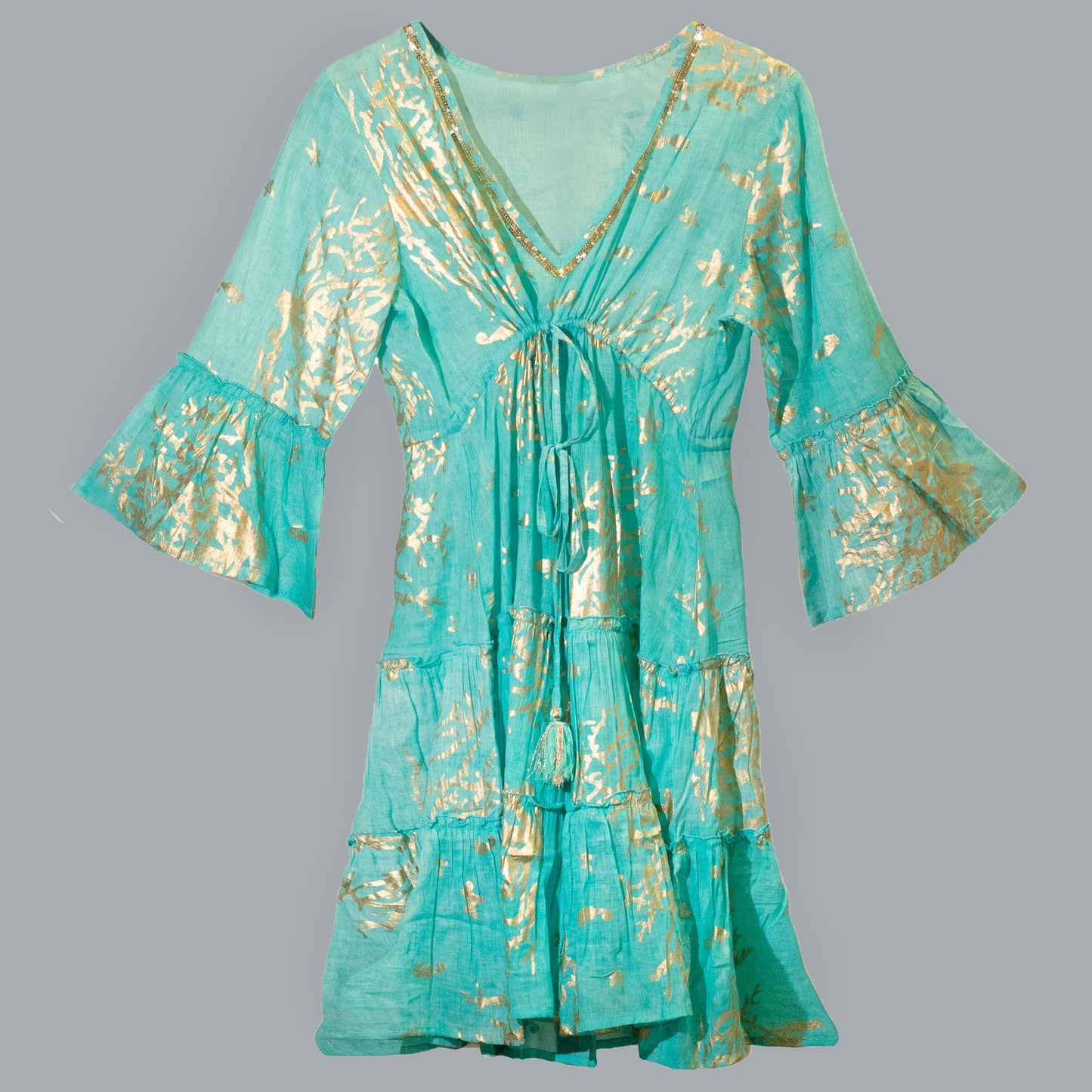 (ML) Colección Nomad Sari - Vestido - Diseño en turquesa y coral dorado