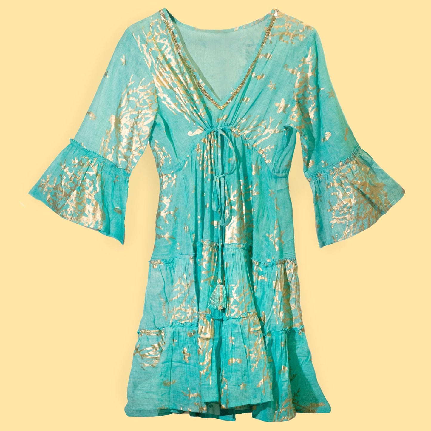 (ML) Colección Nomad Sari - Vestido - Diseño en turquesa y coral dorado