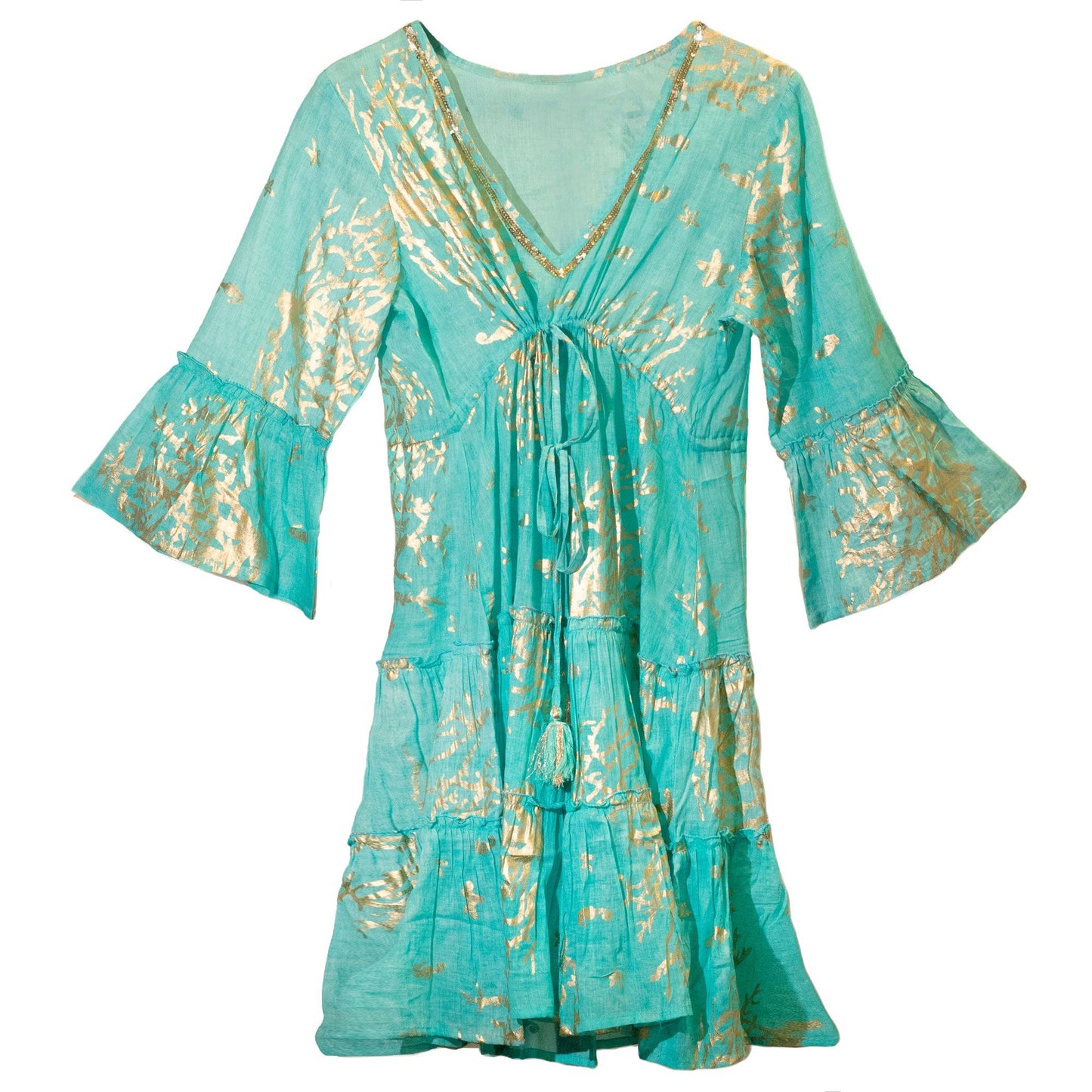 (ML) Colección Nomad Sari - Vestido - Diseño en turquesa y coral dorado