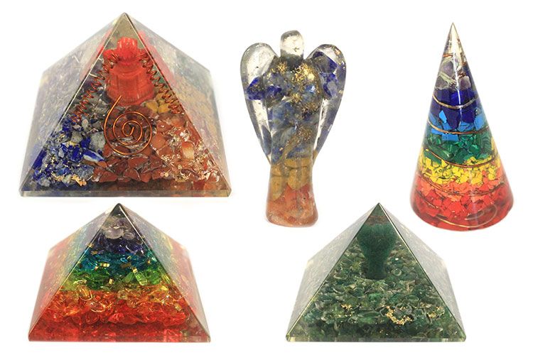 Pirámide de Orgonita Lrg 70mm - Gemas Chakra - Flor de la Vida de los Siete Chakras- 70 mm