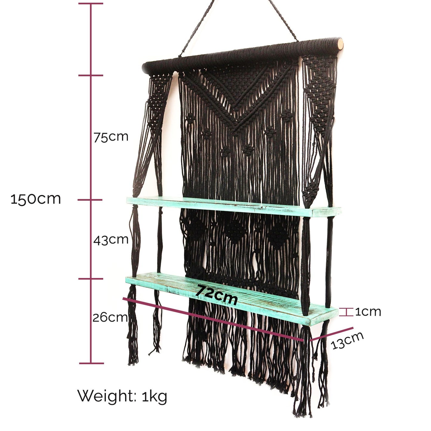 Estantes Colgantes de Macramé Negro - Turquesa