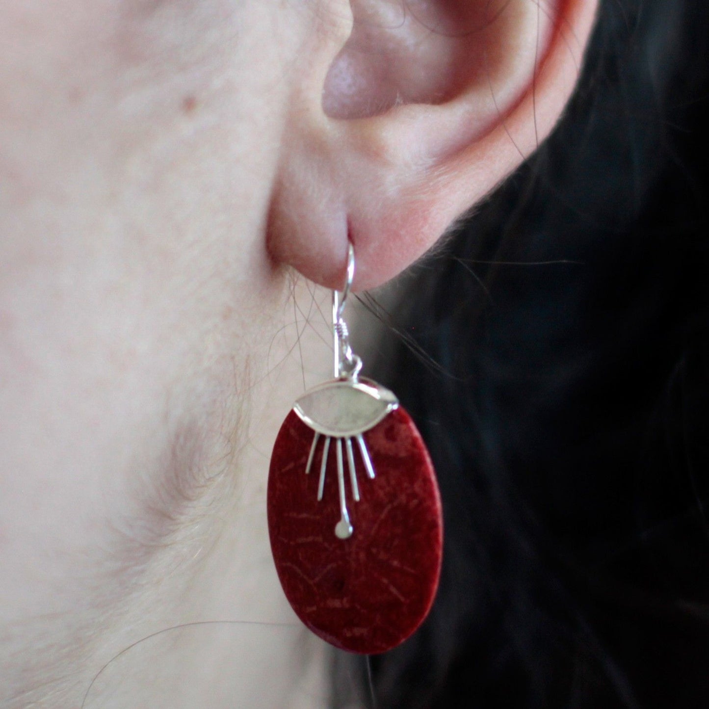 Pendientes de plata y coral - Oval