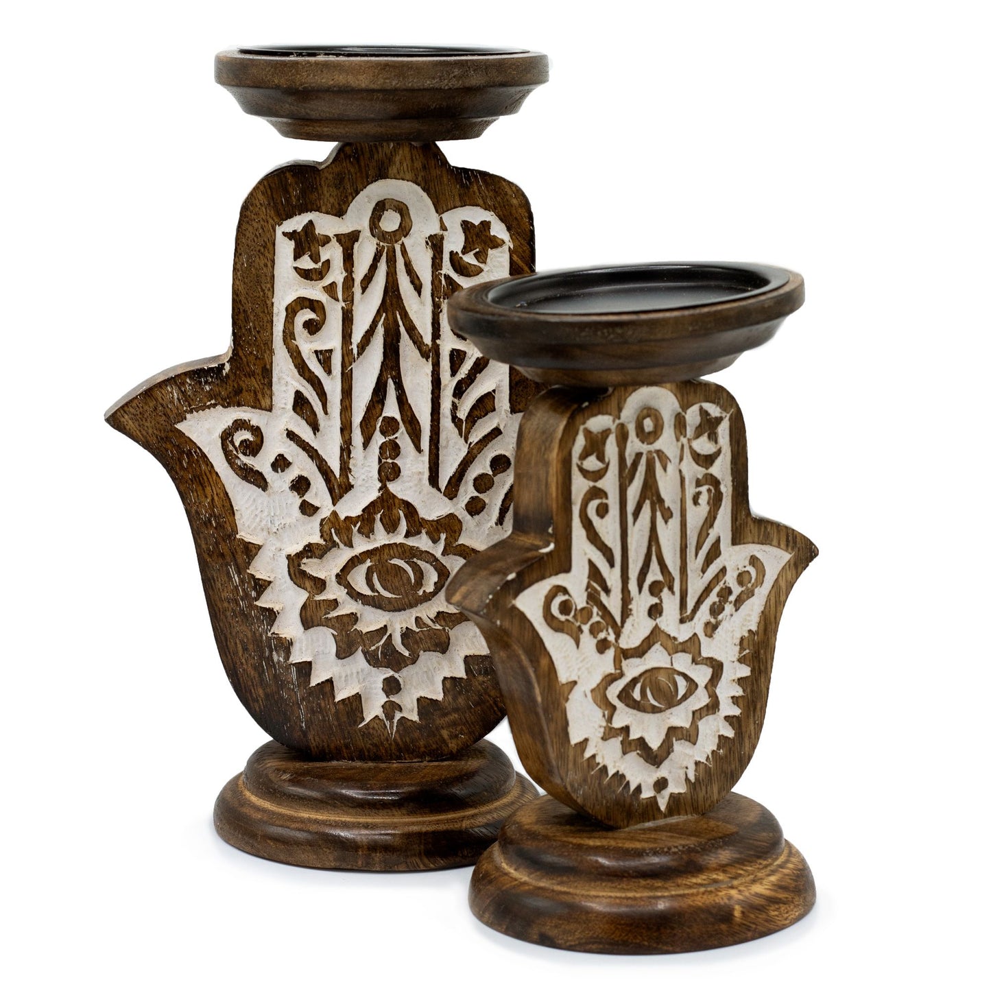 Candelabro de Madera de Mango - Hamsa - Grande 25x18cm