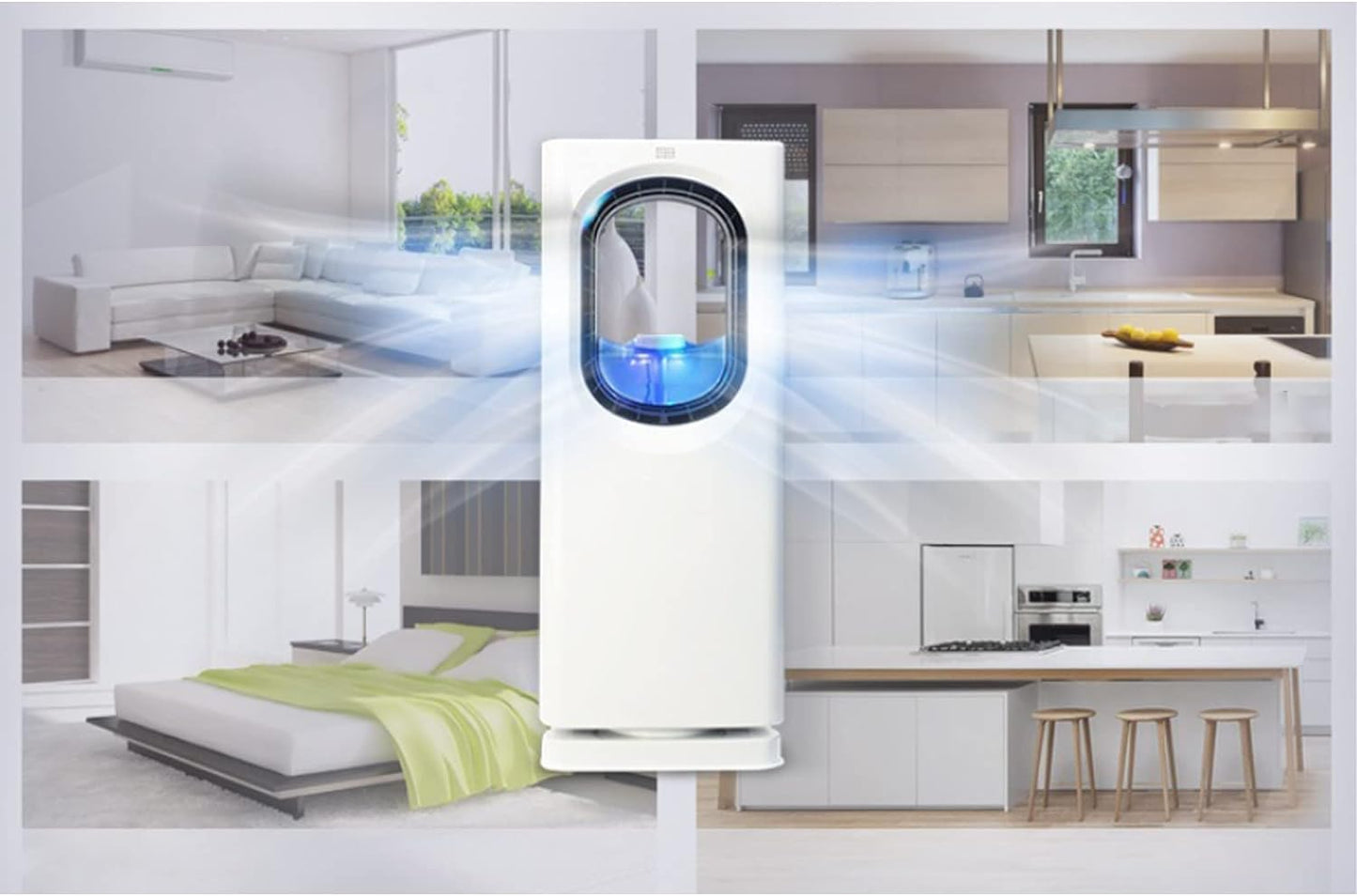 Refrigerador de Ar Portátil com Purificador e Umidificador - Ventilador com 3 Velocidades e Função Ionizador