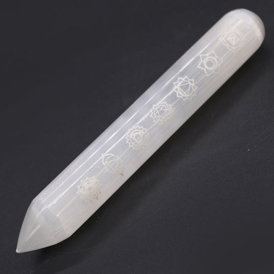 Varita Selenita - 16 cm (Punto uno Extremo) 7 Chakra