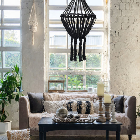 Candelabro de gota grande de macramé - Negro