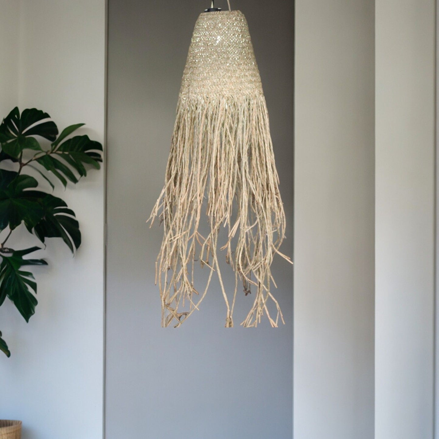 Pantalla de lámpara colgante trenzada natural Doum - 20 x 15 cm