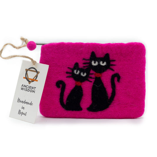 Estuche de fieltro natural con cremallera (surtido) - Dos gatos