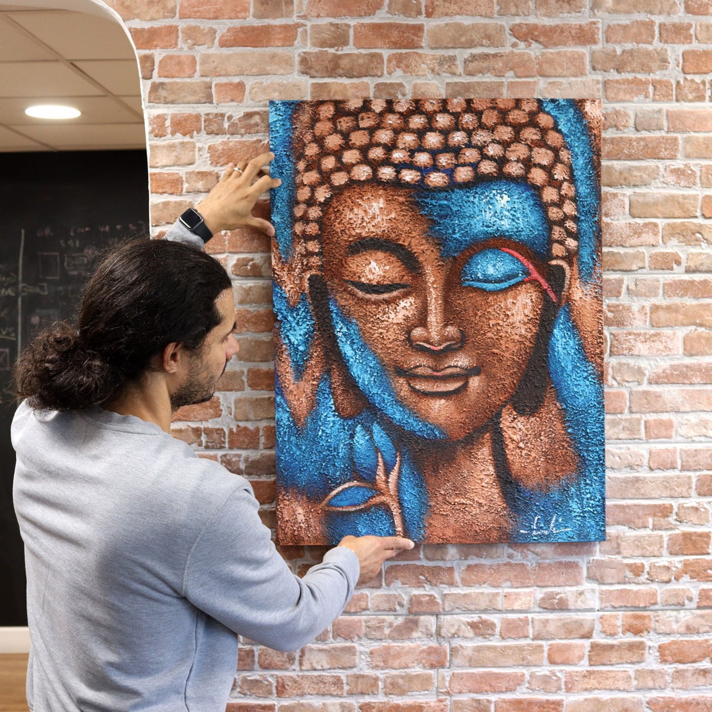 Pintura de Buda - Flor Bronce y Azul