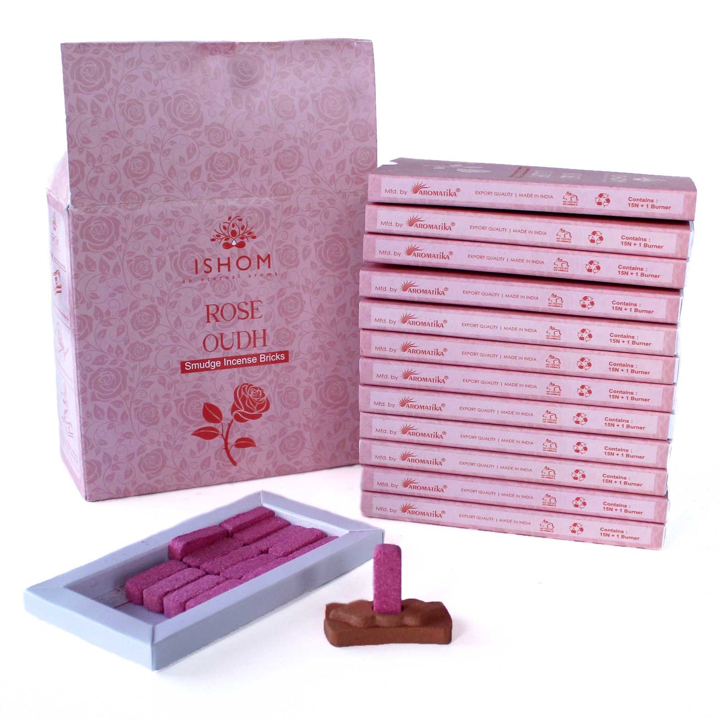 Paquete de 15 ladrillos y quemador de incienso natural - Rose Wood