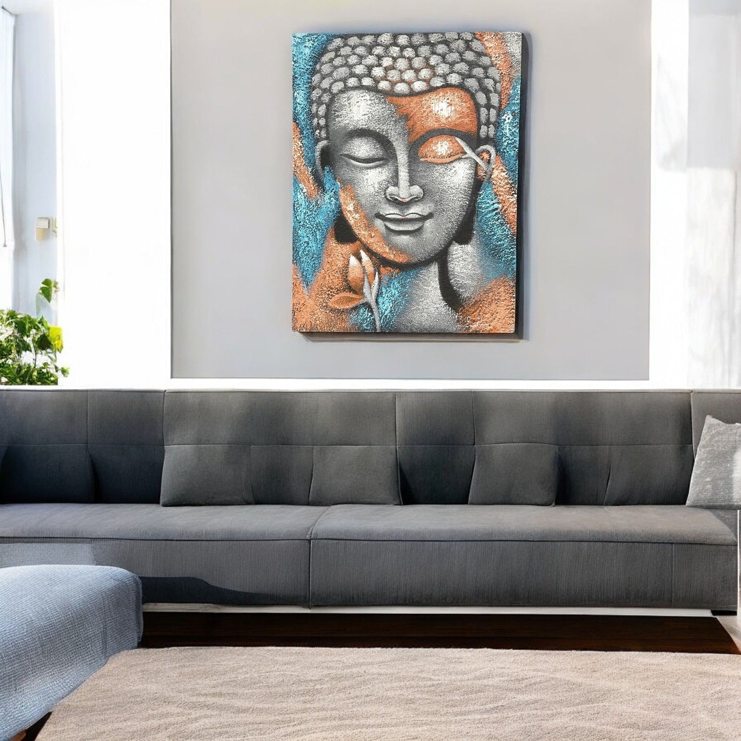 Pintura de Buda - Flor de plata y oro rosa