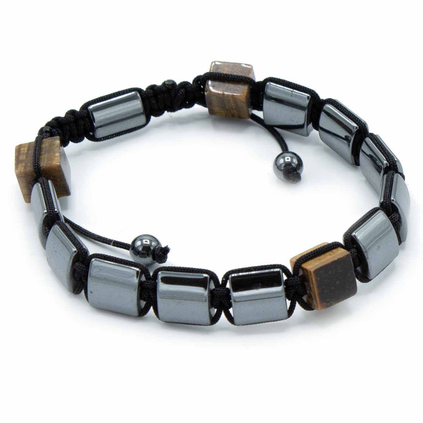 Pulsera Magnética Shamballa de Hematita -  Cuboides Ojo de Tigre