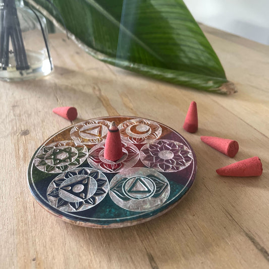 Porta Incienso de Cono en Disco de Esteatita 10 cm – Siete Chakras