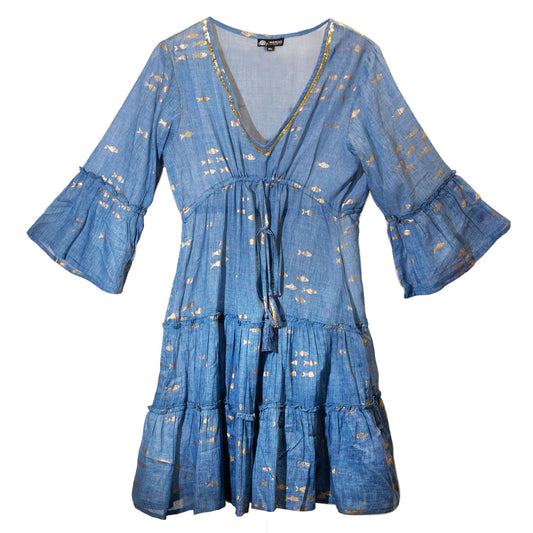 (ML) Colección Nomad Sari - Vestido - Diseño de pez azul marino y dorado